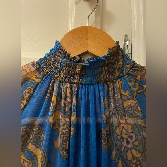 Free People Moonstruck Paisley Sheer Blue Mini Dress - Picture 6 of 9